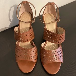Tory Burch Perforated Leather Wedge Sandals